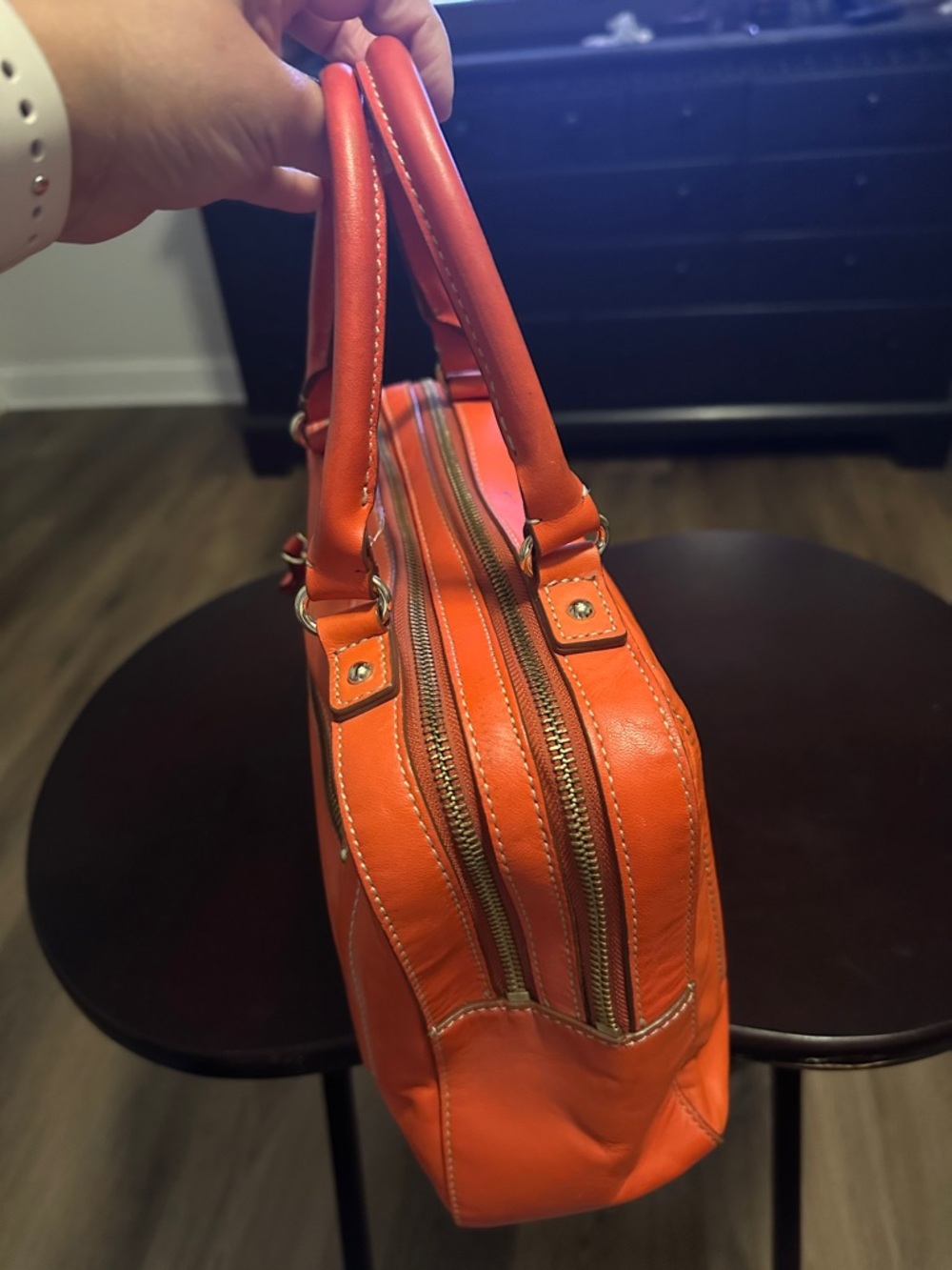kate spade Cyber Orange Leather medium Satchel, Gold Hardware HTF - Picture 8 of 13